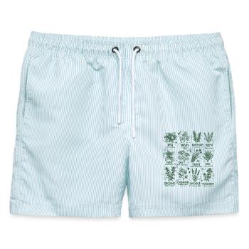 Kräuter Botanik Küche Basilikum Rosmarin - Männer Badeshorts - hellblau gestreift - Vorne - AI Model Male 178 light (178cm)