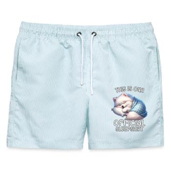 Lustiges Spitz Schlafshirt - Männer Badeshorts - hellblau gestreift - Vorne - AI Model Male 178 light (178cm)