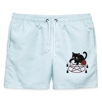Katze im Pentagramm - Männer Badeshorts - hellblau gestreift - Vorne - AI Model Male 178 light (178cm)