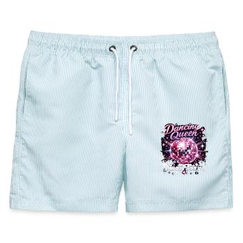 Dancing Queen & Disco Team: JGA Diskokugel Mix - Männer Badeshorts - hellblau gestreift - Vorne - AI Model Male 178 light (178cm)