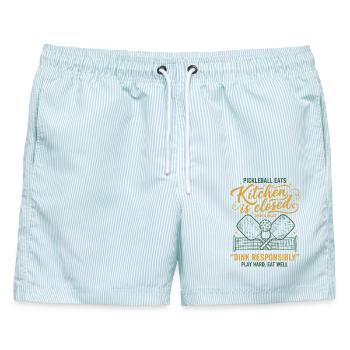 Pickleball-Küche ist geschlossen Dink spiel verantwortungsvoll - Männer Badeshorts - hellblau gestreift - Vorne - AI Model Male 178 light (178cm)