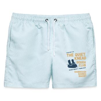 Sauerteig: Die Stille Knetteig-Club-Bäckerei - Männer Badeshorts - hellblau gestreift - Vorne - AI Model Male 178 light (178cm)