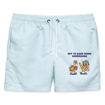 Ab zum Backen von mehr Sauerteigbrot Backzeit - Männer Badeshorts - hellblau gestreift - Vorne - AI Model Male 178 light (178cm)