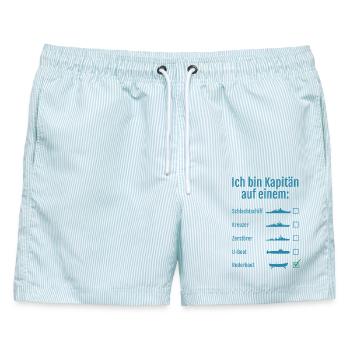 Kapitän auf Ruderboot - Männer Badeshorts - hellblau gestreift - Vorne - AI Model Male 178 light (178cm)