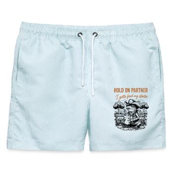 Sauerteig, warte, Partner, ich muss meinen Starter füttern - Männer Badeshorts - hellblau gestreift - Vorne - AI Model Male 178 light (178cm)