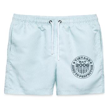 Vintage May 2006 | Aged to perfection | Geburtstag - Männer Badeshorts - hellblau gestreift - Vorne - AI Model Male 178 light (178cm)
