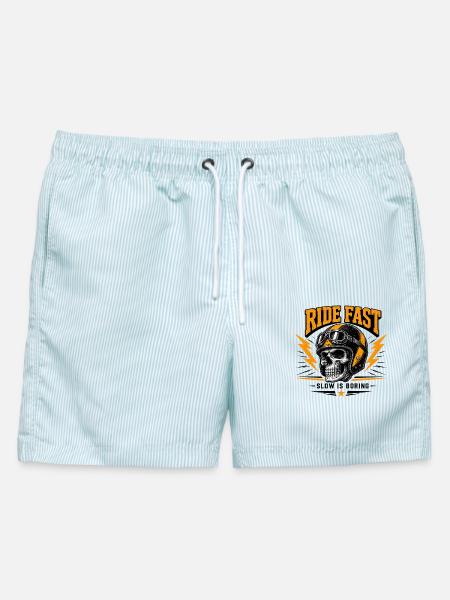 Ride Fast Slow is Boring- Biker Skull Motorrad  - Männer Badeshorts - hellblau gestreift
