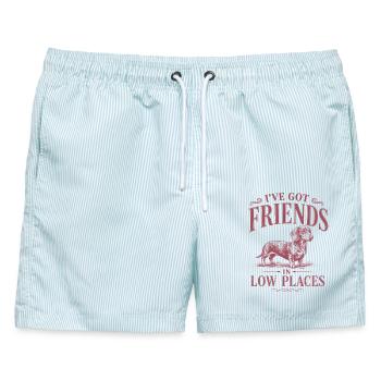Lustiges Dackel Design für Hundebesitzer - Männer Badeshorts - hellblau gestreift - Vorne - AI Model Male 178 light (178cm)