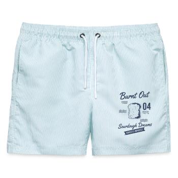 Sauerteigbrot Backen, ausgebrannte Sauerteigträume - Männer Badeshorts - hellblau gestreift - Vorne - AI Model Male 178 light (178cm)