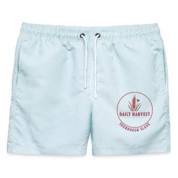 Sauerteigbrot Backen Täglicher Ernte-Sauerteig - Männer Badeshorts - hellblau gestreift - Vorne - AI Model Male 178 light (178cm)