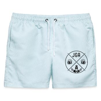 JGA Bräutigam Handzeichen Bier Kreis Symbol POS 1C - Männer Badeshorts - hellblau gestreift - Vorne - AI Model Male 178 light (178cm)