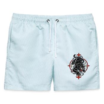 Panthère noire tattoo barbelés agressive - Männer Badeshorts - hellblau gestreift - Vorne - AI Model Male 178 light (178cm)