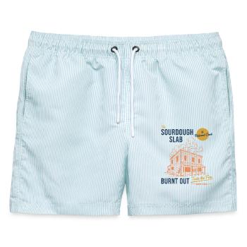 Sauerteigbrot-Backer Die Sauerteigplatte - Männer Badeshorts - hellblau gestreift - Vorne - AI Model Male 178 light (178cm)