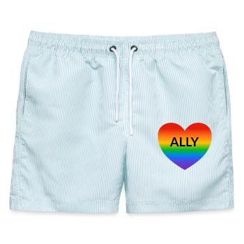 Gay Ally LGBT Pride Allianz - Männer Badeshorts - hellblau gestreift - Vorne - AI Model Male 178 light (178cm)
