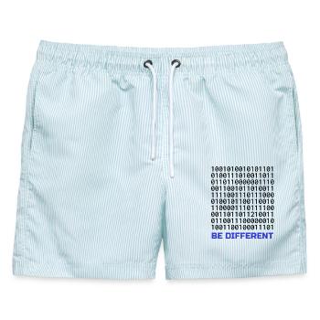 Be Different: Binäres Muster mit Botschaft - Männer Badeshorts - hellblau gestreift - Vorne - AI Model Male 178 light (178cm)