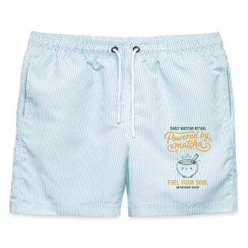 Tägliches Matcha-Ritual, angetrieben von Matcha, Treibstoff deinen - Männer Badeshorts - hellblau gestreift - Vorne - AI Model Male 178 light (178cm)