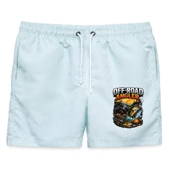 Offroad Angler Abenteuer – Angeln, Camping & Gelän - Männer Badeshorts - hellblau gestreift - Vorne - AI Model Male 178 light (178cm)