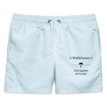 Mallefasten - 20h Saufen 4h Schlaf Party Mallorca - Männer Badeshorts - hellblau gestreift - Vorne - AI Model Male 178 light (178cm)