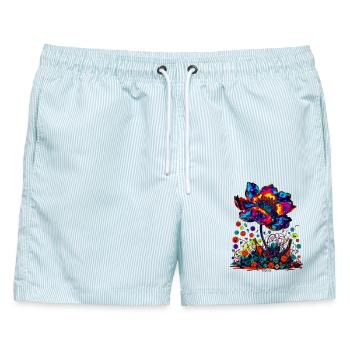 Cosmic Reset Bloom 2.0 - Männer Badeshorts - hellblau gestreift - Vorne - AI Model Male 178 light (178cm)