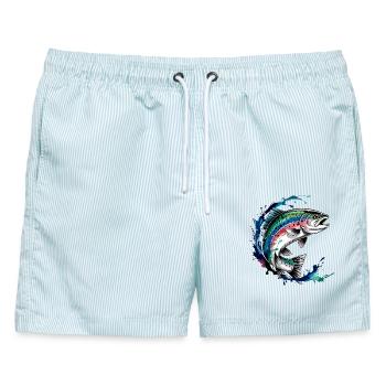 Springende Forelle Forelle Sprung - Männer Badeshorts - hellblau gestreift - Vorne - AI Model Male 178 light (178cm)