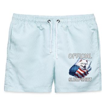 Spitz US Schlafshirt - Männer Badeshorts - hellblau gestreift - Vorne - AI Model Male 178 light (178cm)
