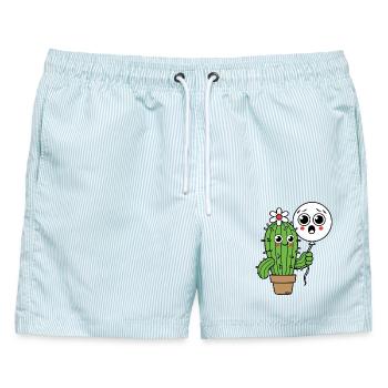 Cactus Buddy und Balloon Ghost - Männer Badeshorts - hellblau gestreift - Vorne - AI Model Male 178 light (178cm)