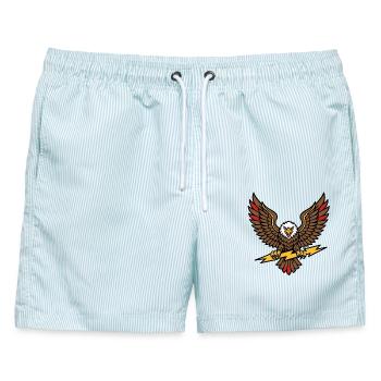 Alter-Schule-Tattoo-Stil Lightning Eagle - Männer Badeshorts - hellblau gestreift - Vorne - AI Model Male 178 light (178cm)