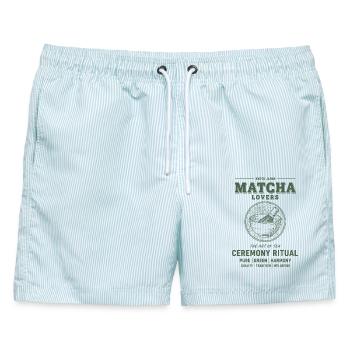 Matcha Lovers Kyoto Japan Zeremonie Ritualtee - Männer Badeshorts - hellblau gestreift - Vorne - AI Model Male 178 light (178cm)