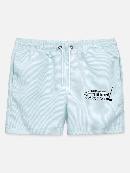 Polterabend Spruch - Männer Badeshorts - hellblau gestreift