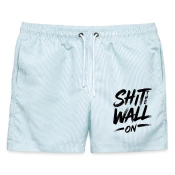 Shit the wall on - Männer Badeshorts - hellblau gestreift - Vorne - AI Model Male 178 light (178cm)