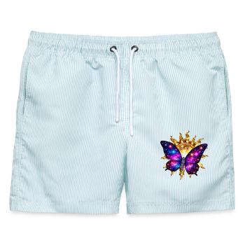 Welt der Sonne – Ewiges kosmisches Licht - Männer Badeshorts - hellblau gestreift - Vorne - AI Model Male 178 light (178cm)