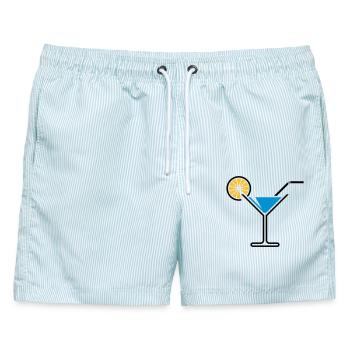 Cocktail / Cocktailglas / Martini + (Hellblau) - Männer Badeshorts - hellblau gestreift - Vorne - AI Model Male 178 light (178cm)