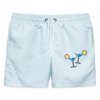 2 Cocktailgläser (Hellblau) - Männer Badeshorts - hellblau gestreift - Vorne - AI Model Male 178 light (178cm)