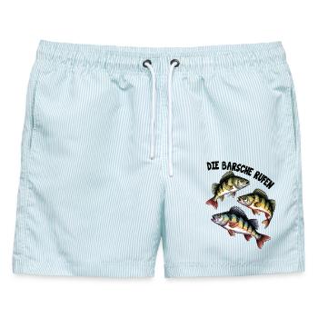 Barsch Angeln - Männer Badeshorts - hellblau gestreift - Vorne - AI Model Male 178 light (178cm)