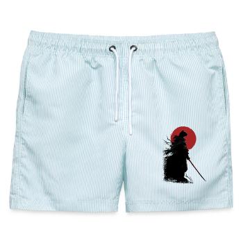 Samurai Katze - Männer Badeshorts - hellblau gestreift - Vorne - AI Model Male 178 light (178cm)