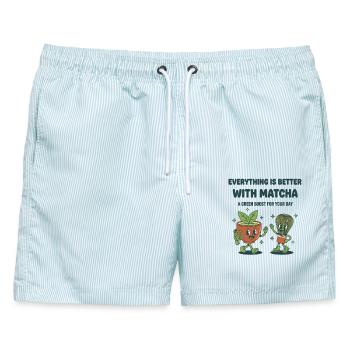 Alles ist besser mit Matcha Green Boost für - Männer Badeshorts - hellblau gestreift - Vorne - AI Model Male 178 light (178cm)