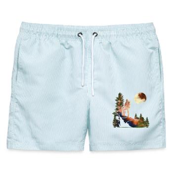 wandern, wanderlust, nachtwandern, mondschein, - Männer Badeshorts - hellblau gestreift - Vorne - AI Model Male 178 light (178cm)