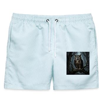 Uhu wächter des Waldes - Männer Badeshorts - hellblau gestreift - Vorne - AI Model Male 178 light (178cm)