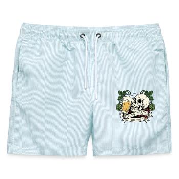 Stilvolles Bier - Hopfenkunst - Männer Badeshorts - hellblau gestreift - Vorne - AI Model Male 178 light (178cm)