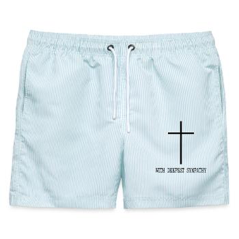 Herzliches Beileid - Männer Badeshorts - hellblau gestreift - Vorne - AI Model Male 178 light (178cm)