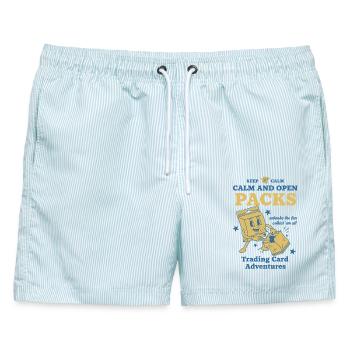 Calm And Open Packs Sammelkartenabenteuer - Männer Badeshorts - hellblau gestreift - Vorne - AI Model Male 178 light (178cm)