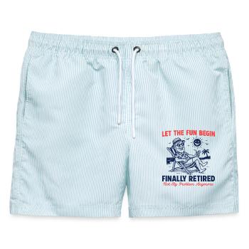 Kollege Abschied Retro Endlich in Rente - Männer Badeshorts - hellblau gestreift - Vorne - AI Model Male 178 light (178cm)