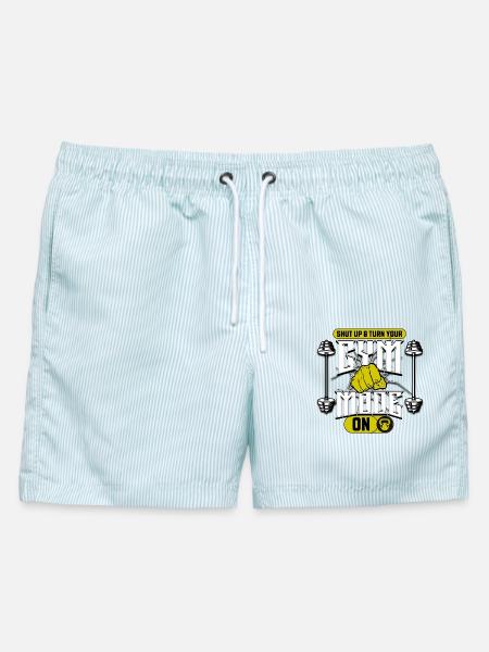 Halt den Mund und schalte deinen Fitnessmodus ein - Männer Badeshorts - hellblau gestreift