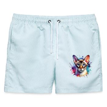 Orientalisch Kurzhaar Motiv - Männer Badeshorts - hellblau gestreift - Vorne - AI Model Male 178 light (178cm)