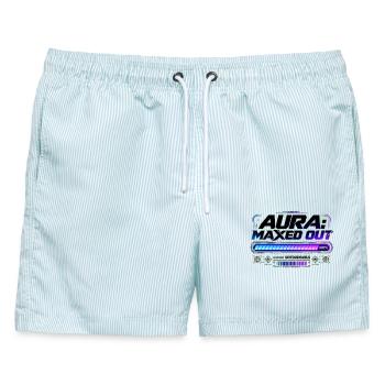 Design Aura maximal ausgeschöpft – Stil Gaming & Streetwear - Männer Badeshorts - hellblau gestreift - Vorne - AI Model Male 178 light (178cm)