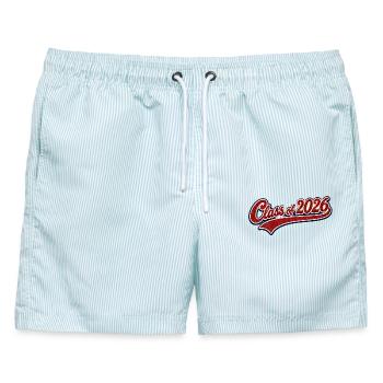 Klasse 2026 Retro Script - Männer Badeshorts - hellblau gestreift - Vorne - AI Model Male 178 light (178cm)