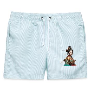 Geisha Samurai lady - Männer Badeshorts - hellblau gestreift - Vorne - AI Model Male 178 light (178cm)
