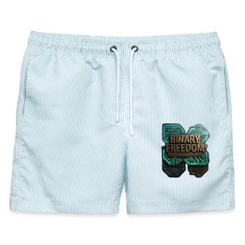 Binary Freedom Glitch Data Purge Sci-Fi - Männer Badeshorts - hellblau gestreift - Vorne - AI Model Male 178 light (178cm)