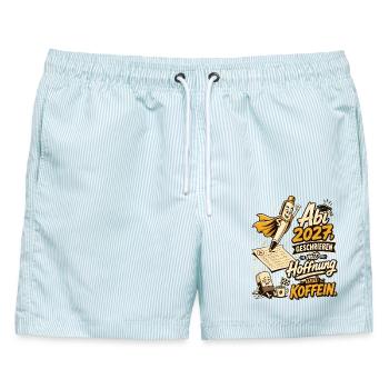 Abi 2027, geschrieben mit Hoffnung und Koffein. - Männer Badeshorts - hellblau gestreift - Vorne - AI Model Male 178 light (178cm)