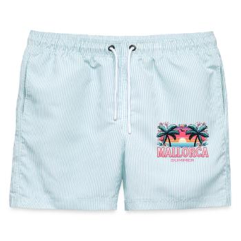 Mallorca - Männer Badeshorts - hellblau gestreift - Vorne - AI Model Male 178 light (178cm)